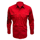 Mens RODEO WESTERN Shirt RED COWBOY EMBROIDERED PEARL SNAP UP 2 SNAP POCKET