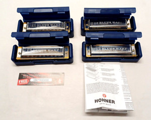Very Nice Set of (4) HOHNER Blues Harp MS Harmonicas Ab/B/D/F In Cases