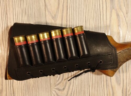 Leather Shotgun Shell Cartridge Buttstock Holder Cheek Rest Padded