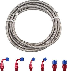 New ListingStainless Steel PTFE Braided Fuel Hose Oil Gas Air Line Fitting 4AN 1/4