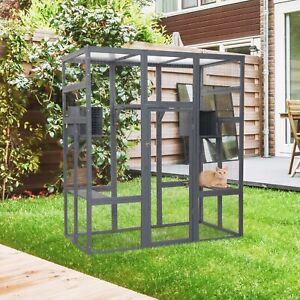 COZIWOW Upgraded Outdoor Cat House Large Catio with Platforms Cat Cage Grey