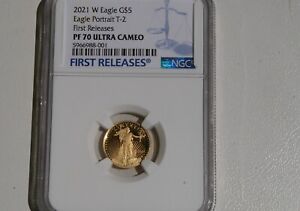 2021-W $5 1/10th oz Proof Gold Eagle Type 2 Certified NGC Perfect PF70 UCAM