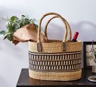 Vea Heavy Duty African Basket Ghana Bolga - Shopping Natural Basket Tan & Black