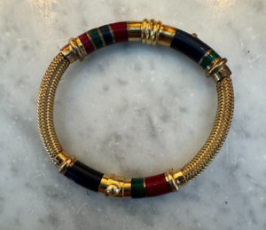 Vintage La Nouvelle Bague 18K Gold Enameled Italian Bangle Bracelet