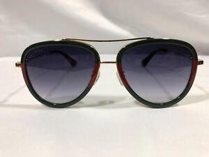Authentic New Gucci GG0062S 003 Aviator Sunglasses in Green/Red Grey Lenses