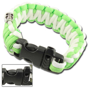 Paracord Survival Bracelet Emergency Whistle Neon Green White