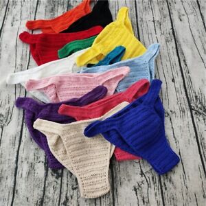 Mens Womens Briefs Underwear Breathable G-string Hand Crochet Lingerie