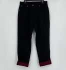 Woolrich Womens Black Cotton Jeans w/Red Plaid Lining Sz 12 NWOT