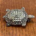 Signed Vintage Sterling Silver Brooch Turtle With Lots Of Marcasite D