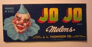 Wholesale Lot of 50 Old Vintage JO JO Melon LABELS - Circus CLOWN - Somerton AZ.