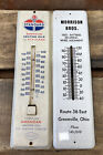 Vtg Pair Standard Oil & Morrison Bros Tires Advertising Thermometer Signs 11.5”