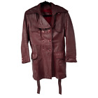 Vintage Etienne Aigner 100% Leather Double Breasted Oxblood Trench Coat Jacket