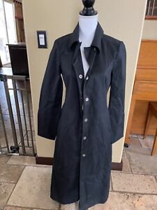 Vintage GAP Long Black Trench Coat Jacket Long Sleeve Snap Closure Size Small