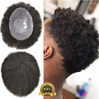 Mens Toupee Afro Curly Full Poly African American Black Real Human Hair Wig PU