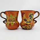 Maxcera Orange Rooster Pot Belly Coffee Mugs Set of 2 Tea Hand Painted Vintage