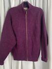 Vintage LL Bean Womens Wool Zip Cardigan Sweater Sz XL Purple Gold Zip 2 Pockets