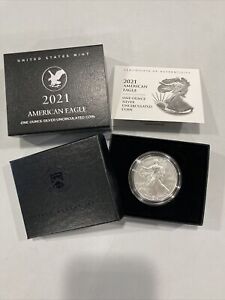 2021-W AMERICAN SILVER EAGLE Burnished Uncirculated Coin 21EGN Type 2 OGP & COA