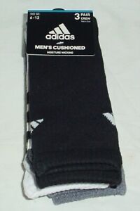 Men’s Adidas Crew Socks Black White Gray Size 6-12 New (3 Pair)