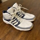 Adidas Men’s High Top Leather Shoes Sneakers Size 14 White Navy (EG)