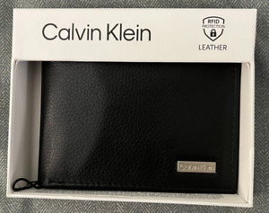 NEW- RFID Calvin Klein Men's Black Leather RFID Protection Wallet NIB