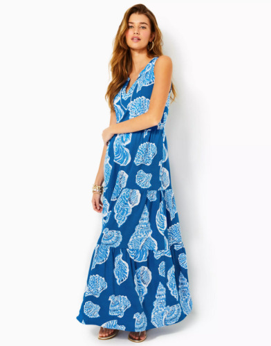 New Hot Lilly Pulitzer Sydnee Maxi Dress Color Blue, Full Size - Fast Shipping