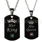 Couples Men Women Stainless Steel CZ His Queen Her King Dog Tag Pendant Necklace