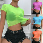 Women Sexy Mesh Top Sheer See Through Crop T-Shirt Blouse Tee Tops Casual US *