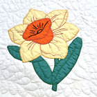 2 Matching Handmade TwinCoverlets 83”x 47” Applique Daffodil Farmhouse Decor Vtg