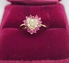 Vintage 14kt Yellow Gold Ruby & Diamond  Heart Shape Ring Size 6 Fast Shipping