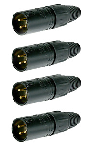 4 Pack NEUTRIK NC3MX-B 3-Pin XLR Male Cable Mount Connector -Black Shell Gold Pi