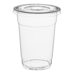 16 oz -  Crystal Clear PET BPA Free Plastic Cups With Flat Lids 100 set