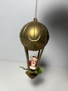 Vintage Christmas Ornament Santa In Hot Air Balloon Kitsch