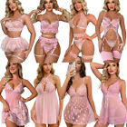 Sexy Women Lingerie Pink Lace Dress G-string Underwear Babydoll Sleepwear Gift