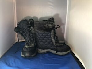 LL BEAN Women Snow Boots 7 1/2 M Insulated Quilted Faux Fur Lace Up Winter Black