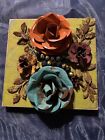 Metal Roses Wood Wall Decor Lime Green Orange Teal Yellow Burgundy Shabby Chic