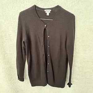 LL Bean Black Women's Large Cardigan 100% Supima Cotton Textured Button Up