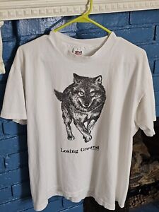 Vintage Wolf Losing Ground Shirt Large 90s Human-I-Tees Graphic Single Stitch