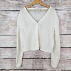 Vintage Express Tricot Cardigan Sweater Ivory Large Kid Mohair Wool Blend Italy