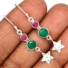 Star - Treated Emerald & Ruby 925 Sterling Silver Earrings UY14 CE27953