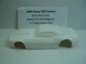 HO Slot Car Resin Body 1969 Camaro Z28 White AFX TOMY Mega-G+ 1.7 Long Chassis