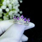 1.50Ct Round Cut Amethyst Five Diamond Crown Engagement Ring 14K White Gold Over