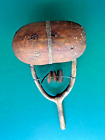 Vintage GOURD RATTLE Music Instrument Cymbals Wood Handle Sinew Folk Art Antique