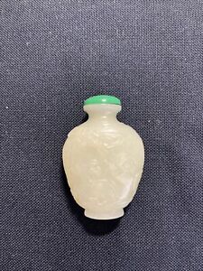 New ListingAntique Chinese White Jade Snuff Bottle With Green Top And Deer Design ?