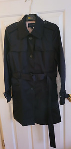 BANANA REPUBLIC BLACK BELTED LINED TRENCH COAT NICE SHEEN WOMENS SIZE 14
