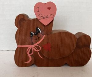 Vintage Tole Painted Wooden Bear W/Heart