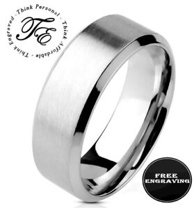 Personalized Engraved Men's Silver Wedding Ring Band - Engraved Handwriting Ring