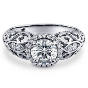 BERRICLE Sterling Silver Halo Round CZ Vintage Style Wedding Engagement Ring