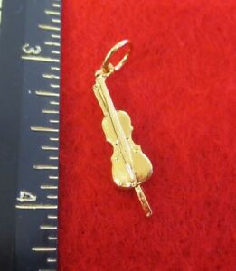 14KT GOLD EP SMALL VIOLIN  MUSICAL INSTRUMENT CHARM PENDANT-A33