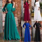 Women Evening Dress Long Sleeve Maxi Party Dress Ladies Solid Color  *