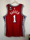 James Harden Autographed Authentic 76ers Red Swingman Jersey- Statement Edition